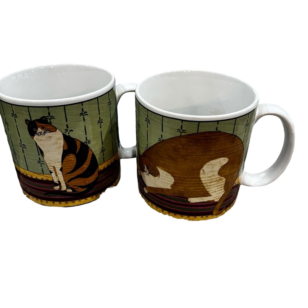 Vintage sukura Warren Kimball cat kitty mugs set